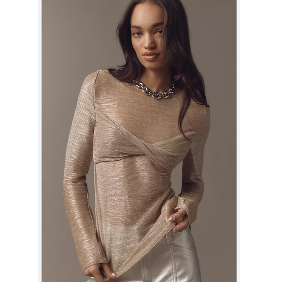 NEW Anthropologie Twist Front Sheer Shine Top Size medium - Picture 1 of 10